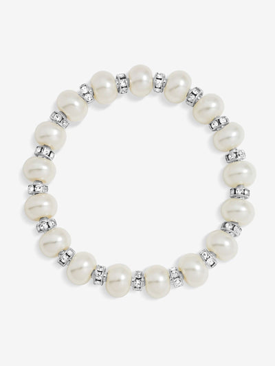 Silver Plated Pavé Crystal and Pearl Stretch Bracelet