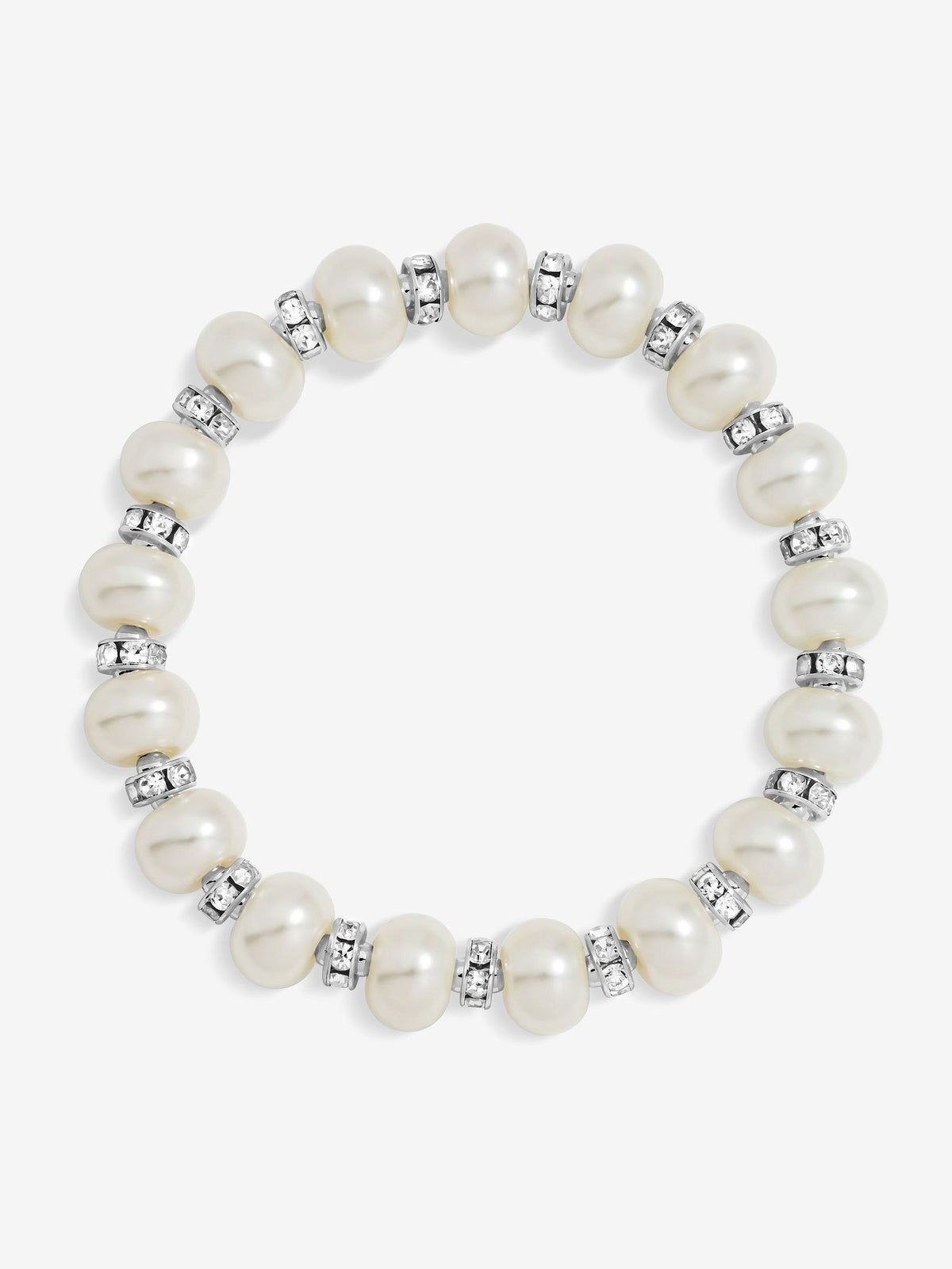 Silver Plated Pavé Crystal and Pearl Stretch Bracelet