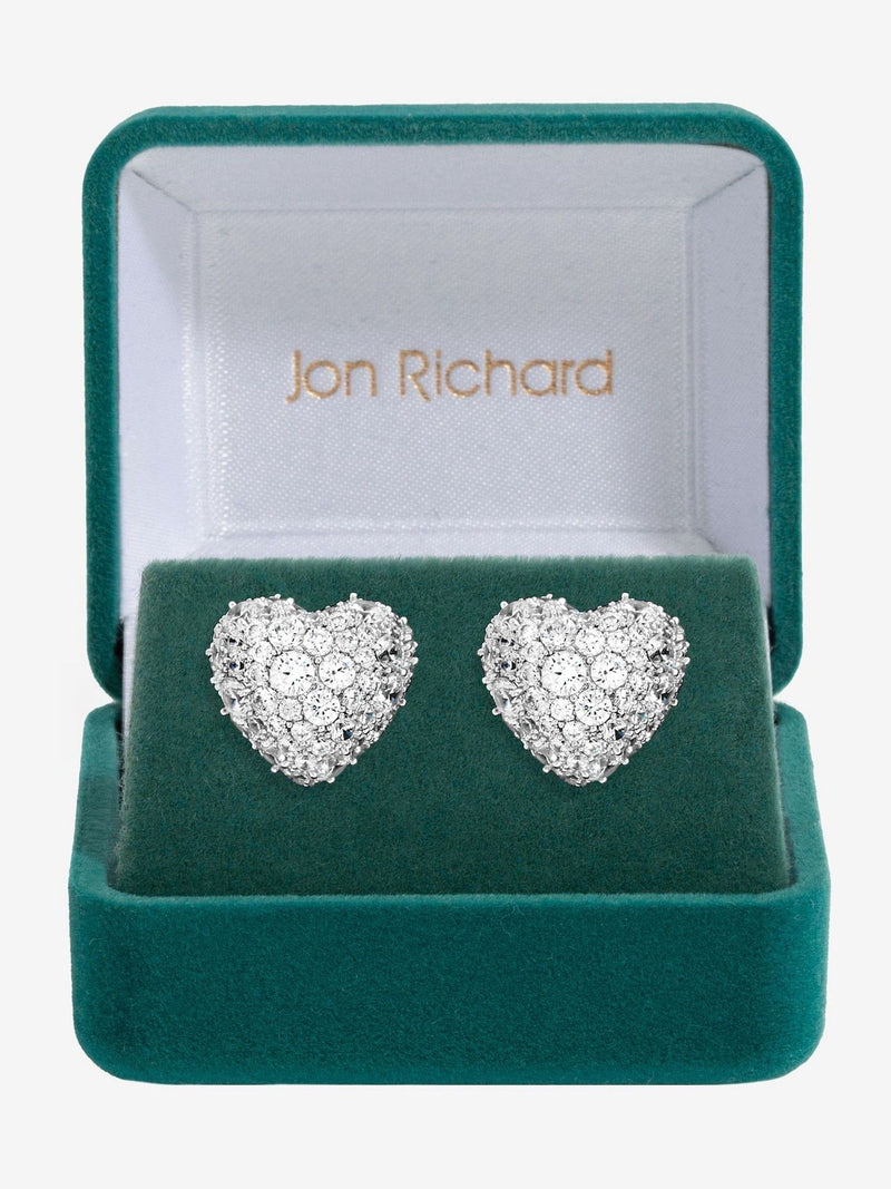 Rhodium Plated Pave Heart Stud Earrings with Gift Box