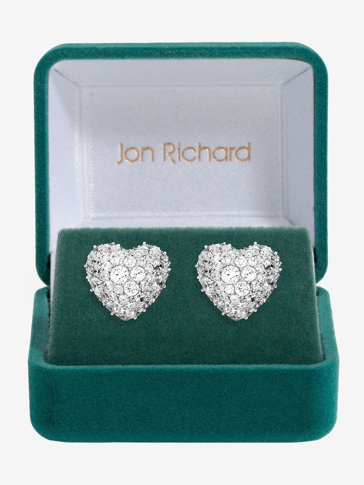 Rhodium Plated Pave Heart Stud Earrings with Gift Box