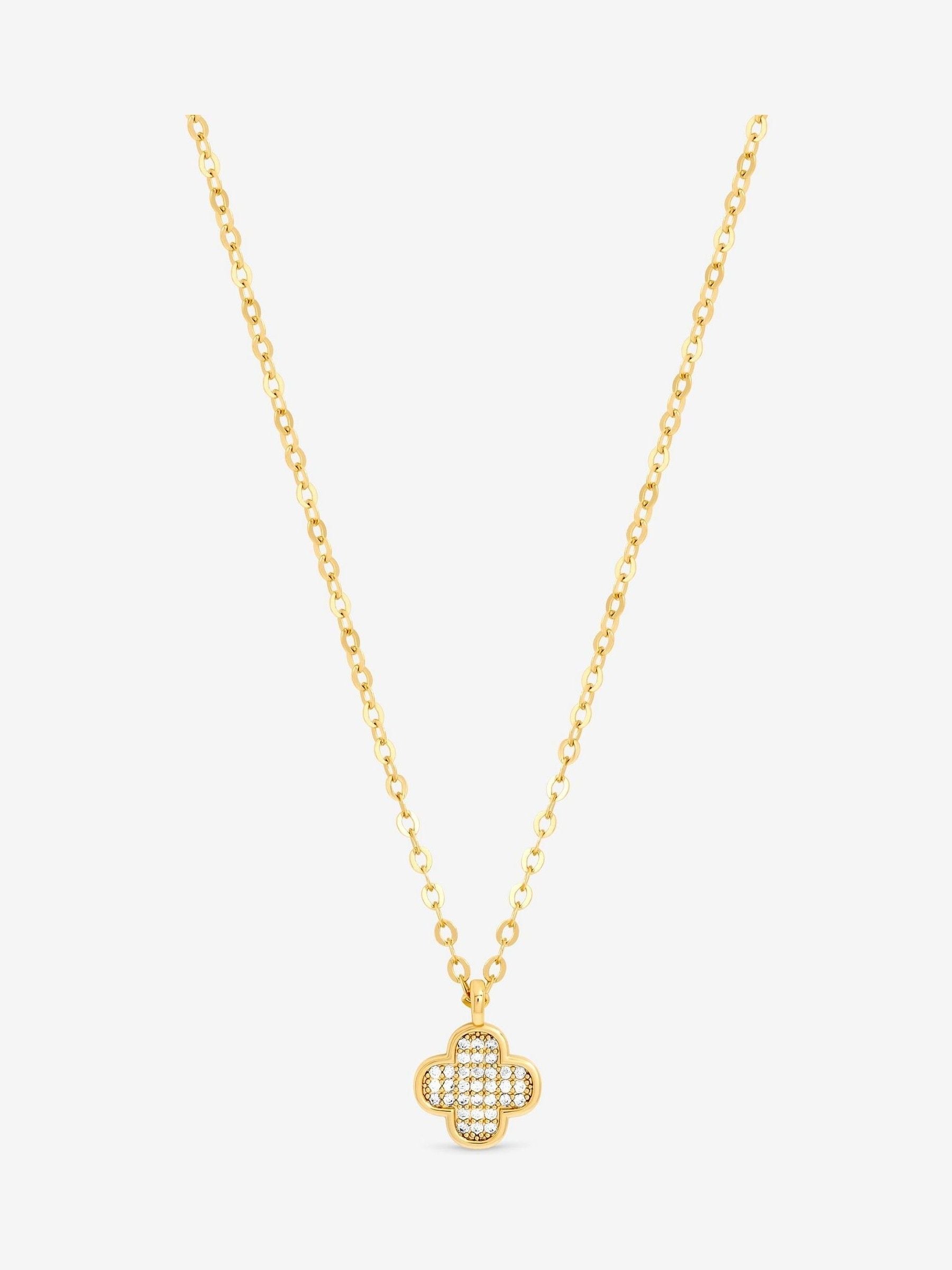 Gold Plated Micro Pave Clover Pendant with Lobster Clasp