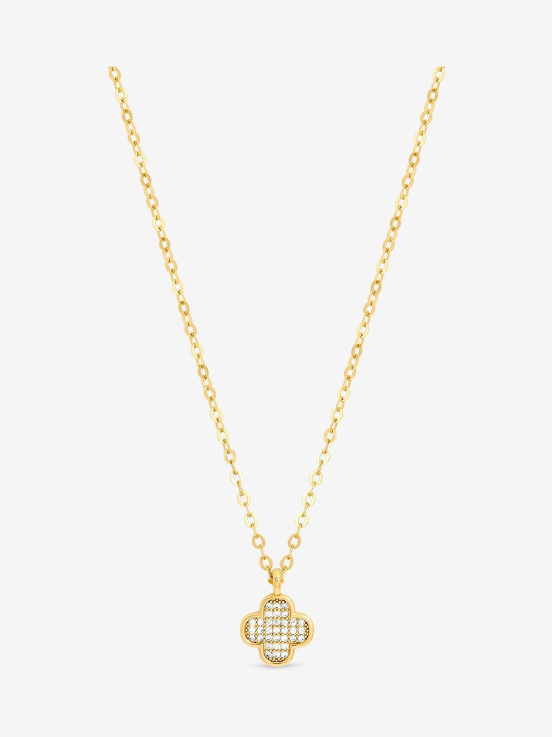 Gold Plated Micro Pave Clover Pendant with Lobster Clasp