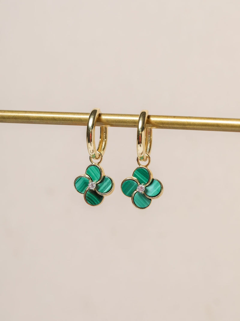 Jon Richard Gold Plated and Malachite Four Leaf Clover Huggie Earrings
