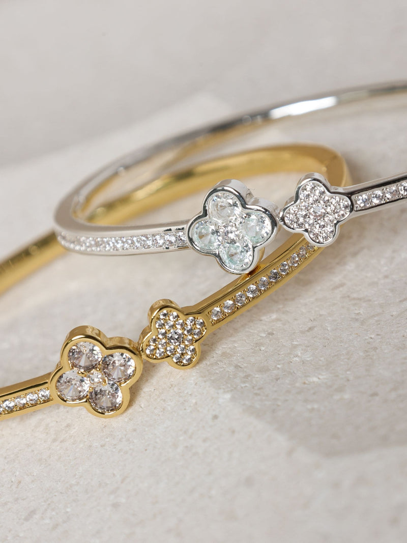 Jon Richard silver plated pave clover bangle 188mm, UK version
