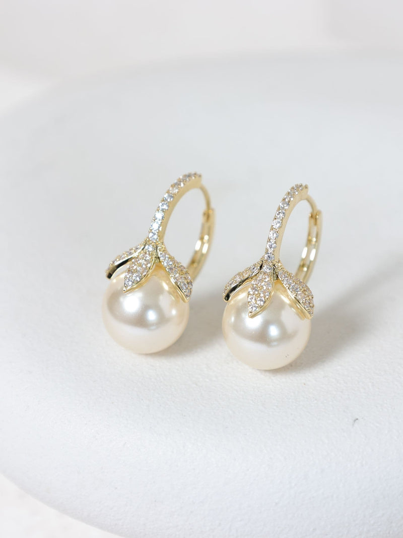 Jon Richard Gold Plated Crystal Leaf and Pearl Earrings