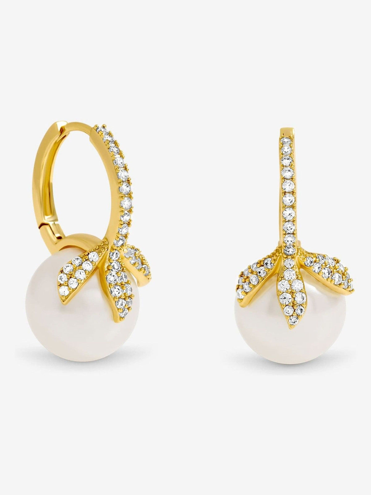 Jon Richard Gold Plated Crystal Leaf and Pearl Earrings