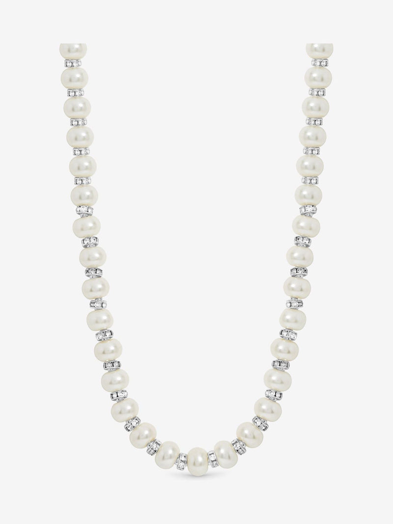Silver Plated Pave Pearl Necklace with Lobster Clasp, 457mm Length