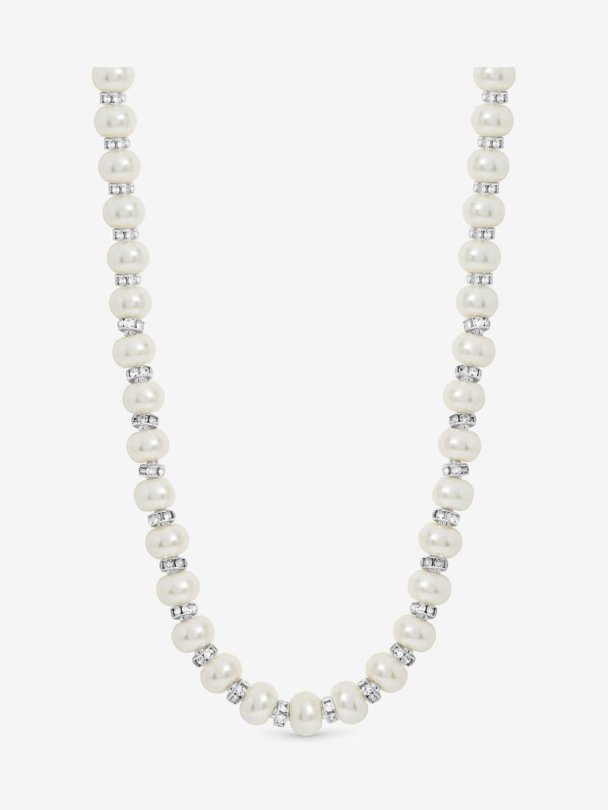 Silver Plated Pave Pearl Necklace with Lobster Clasp, 457mm Length