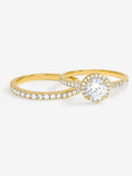 Gold Plated Halo Engagement Ring Set with Crystals, Multiple Sizes Available