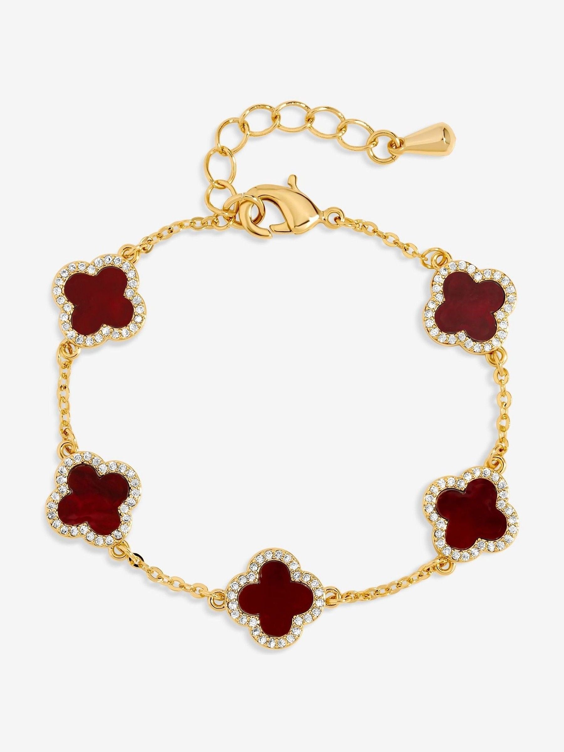 Gold-Plated Carnelian Clover Bracelet with Lobster Clasp