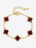 Gold-Plated Carnelian Clover Bracelet with Lobster Clasp