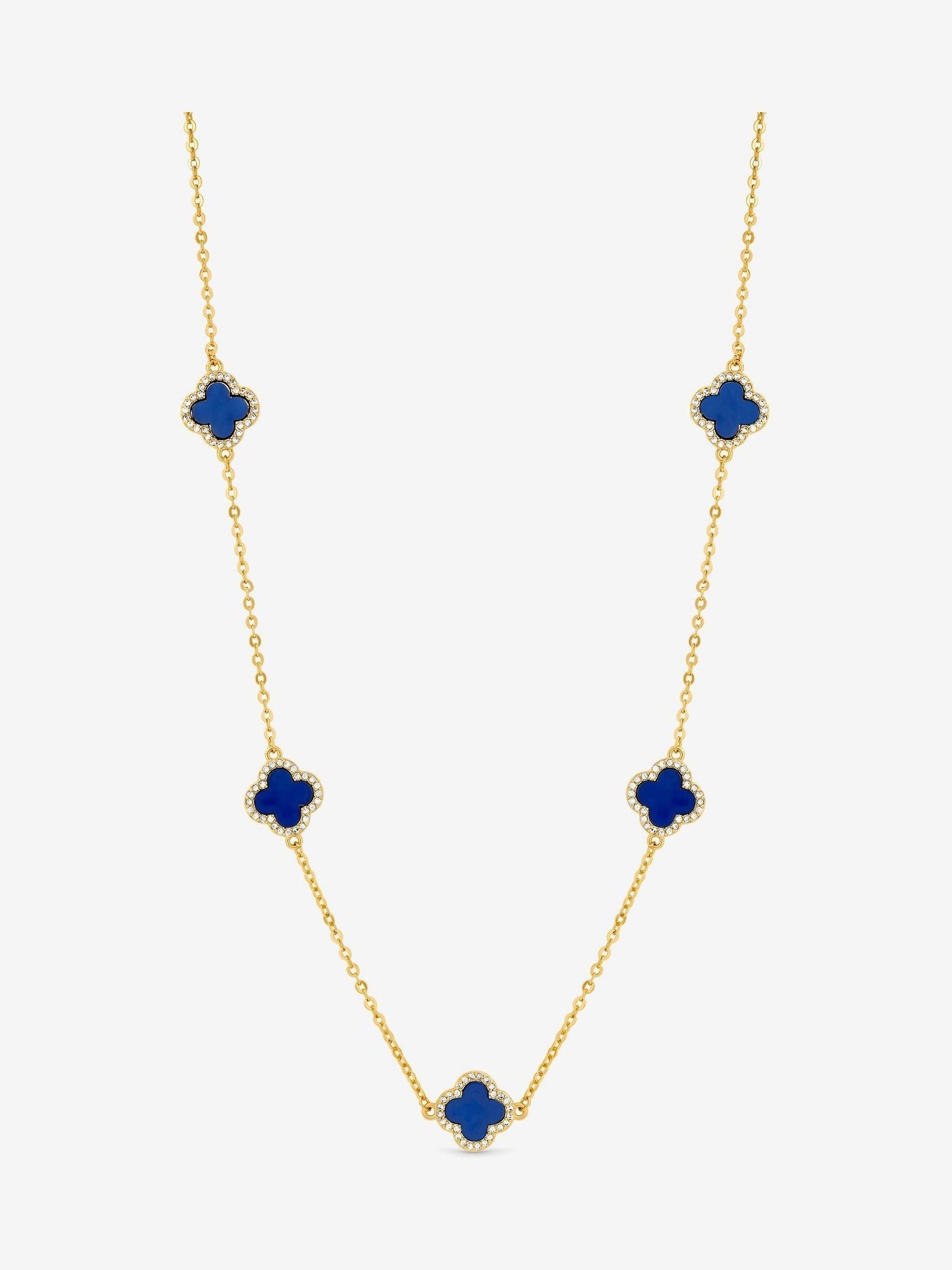 Jon Richard blue plated jet station clover necklace 17 inch chain, UK version