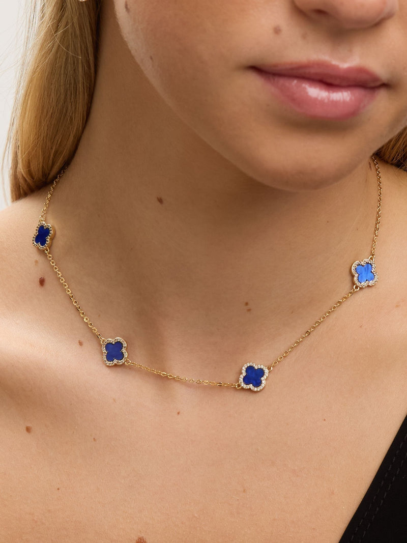 Jon Richard blue plated jet station clover necklace 17 inch chain, UK version