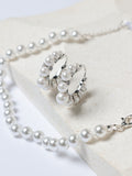 Silver Plated Knotted Pearl Effect Stretch Bracelet 8mm Width