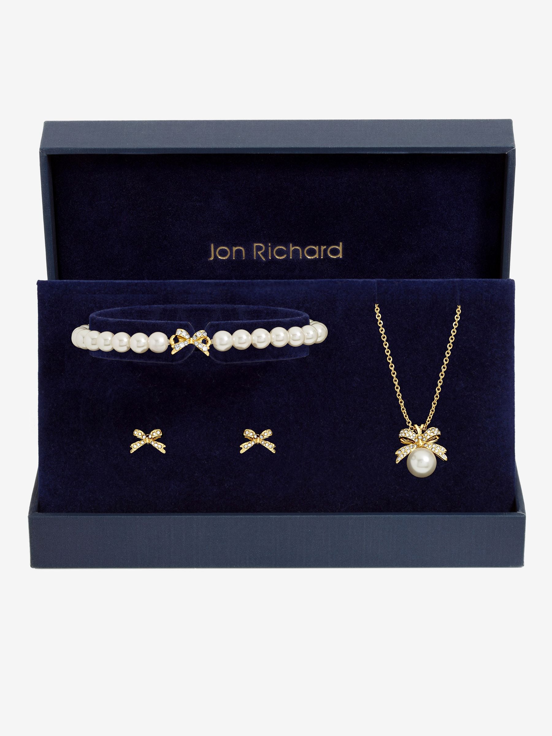 Gold-Plated Emerald Pearl and Crystal Trio Earring Set with Gift Box