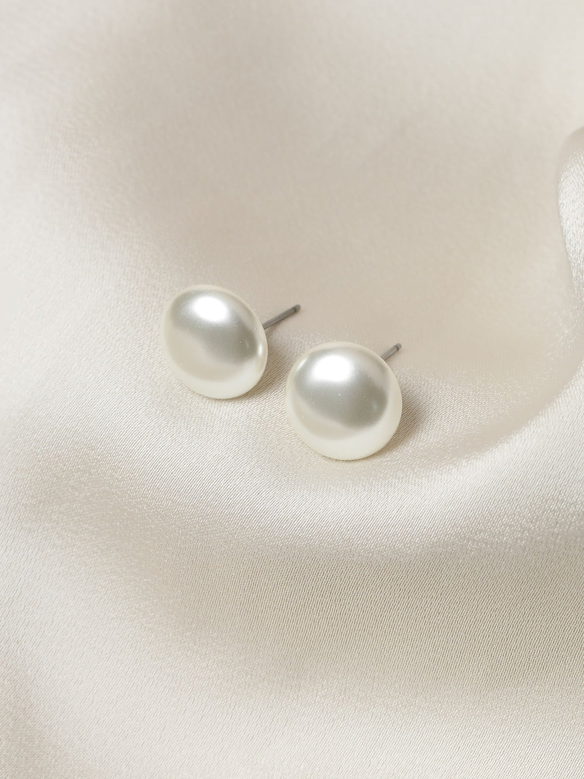 Cream Pearl Silver Plated Earrings with Post and Bullet Back 14mm
