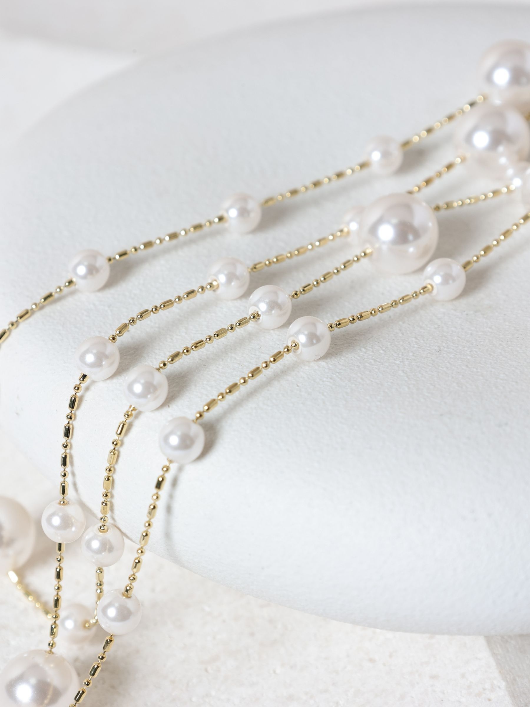 Gold Plated Mixed Pearl and Chain Rope Necklace 910mm