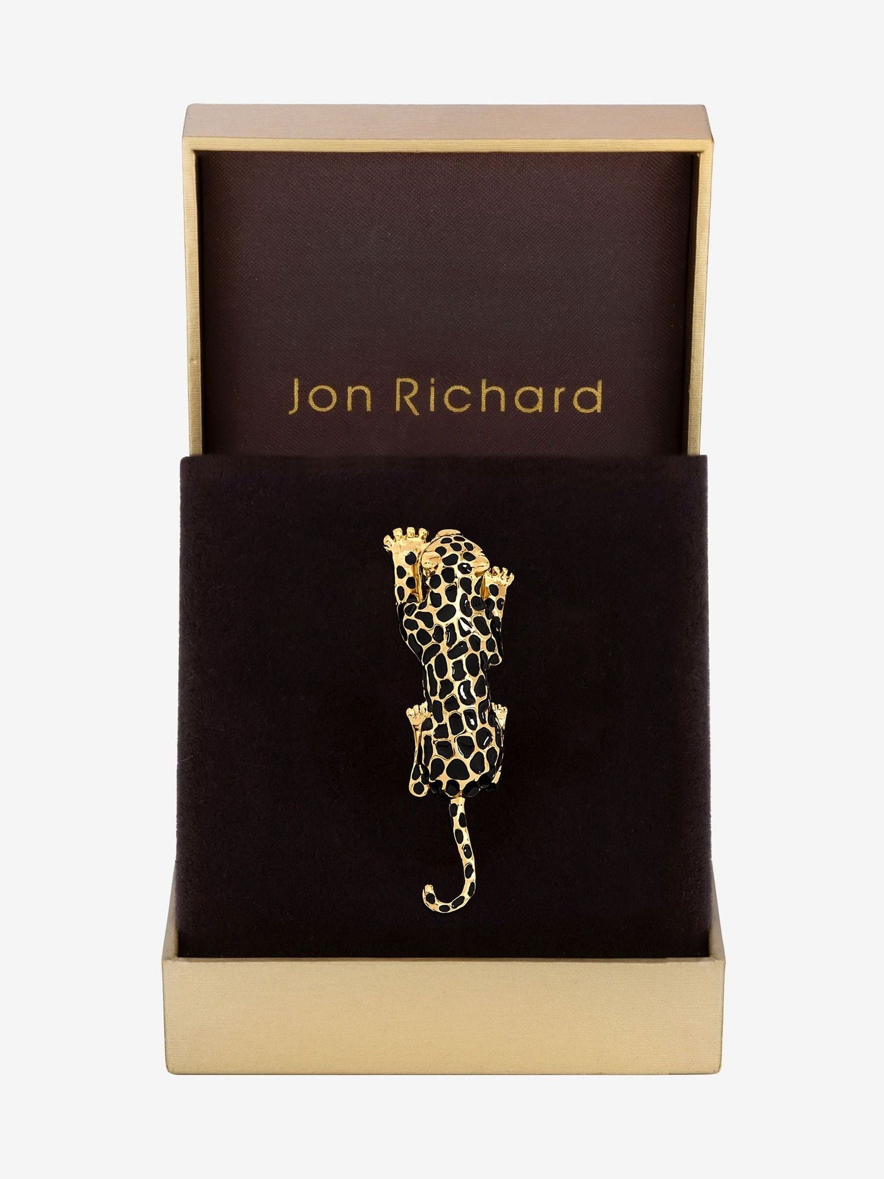 Jon Richard Gold Plated and Jet Lepoard Brooch - Gift Box