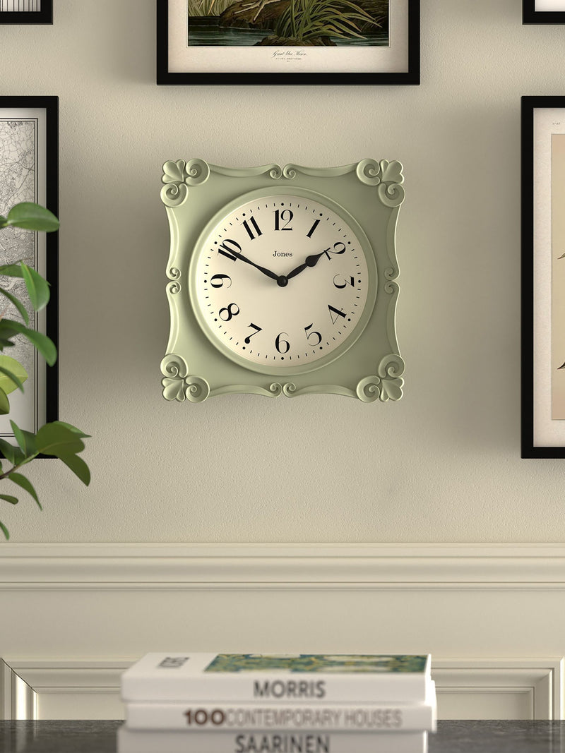 Jones Clocks Sage Green Rialto wall clock 25cm, UK version