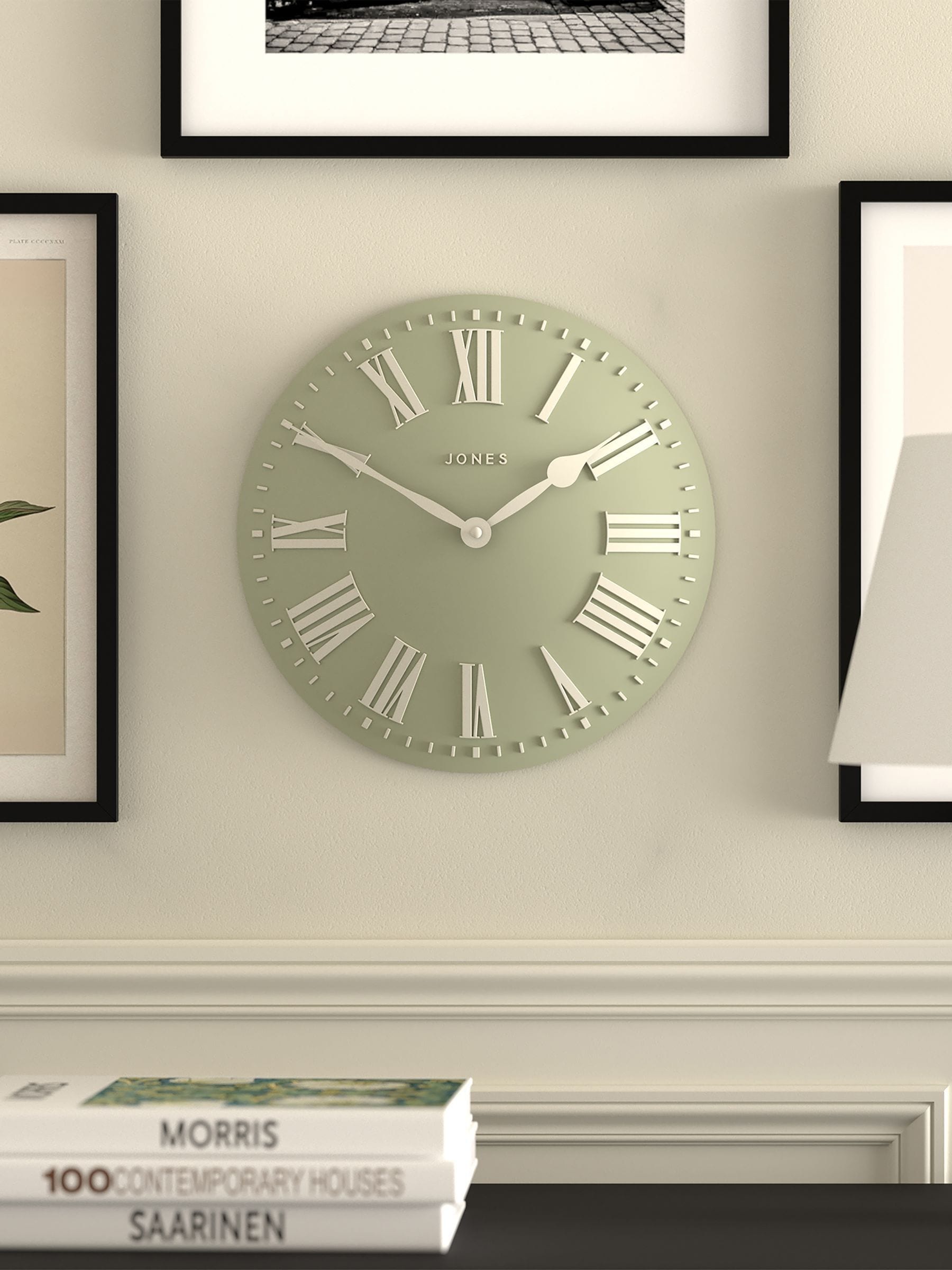 Jones Clocks sage green strand convex wall clock 30cm, UK version