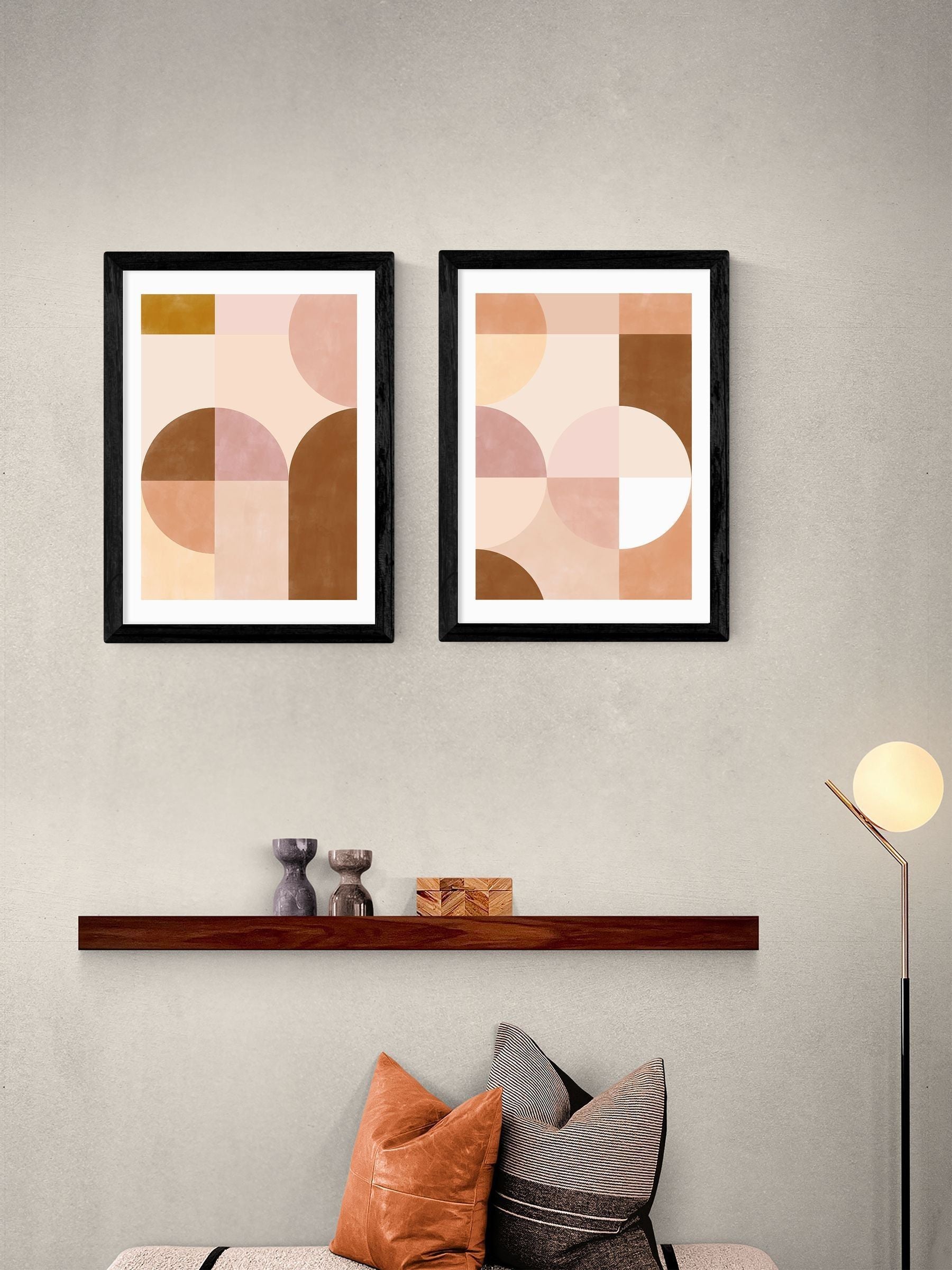 The Print Republic black blush mid-century geometric wall art prints set of 2 - British product