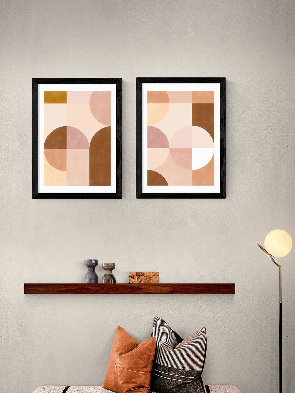 The Print Republic black blush mid-century geometric wall art prints set of 2 - British product