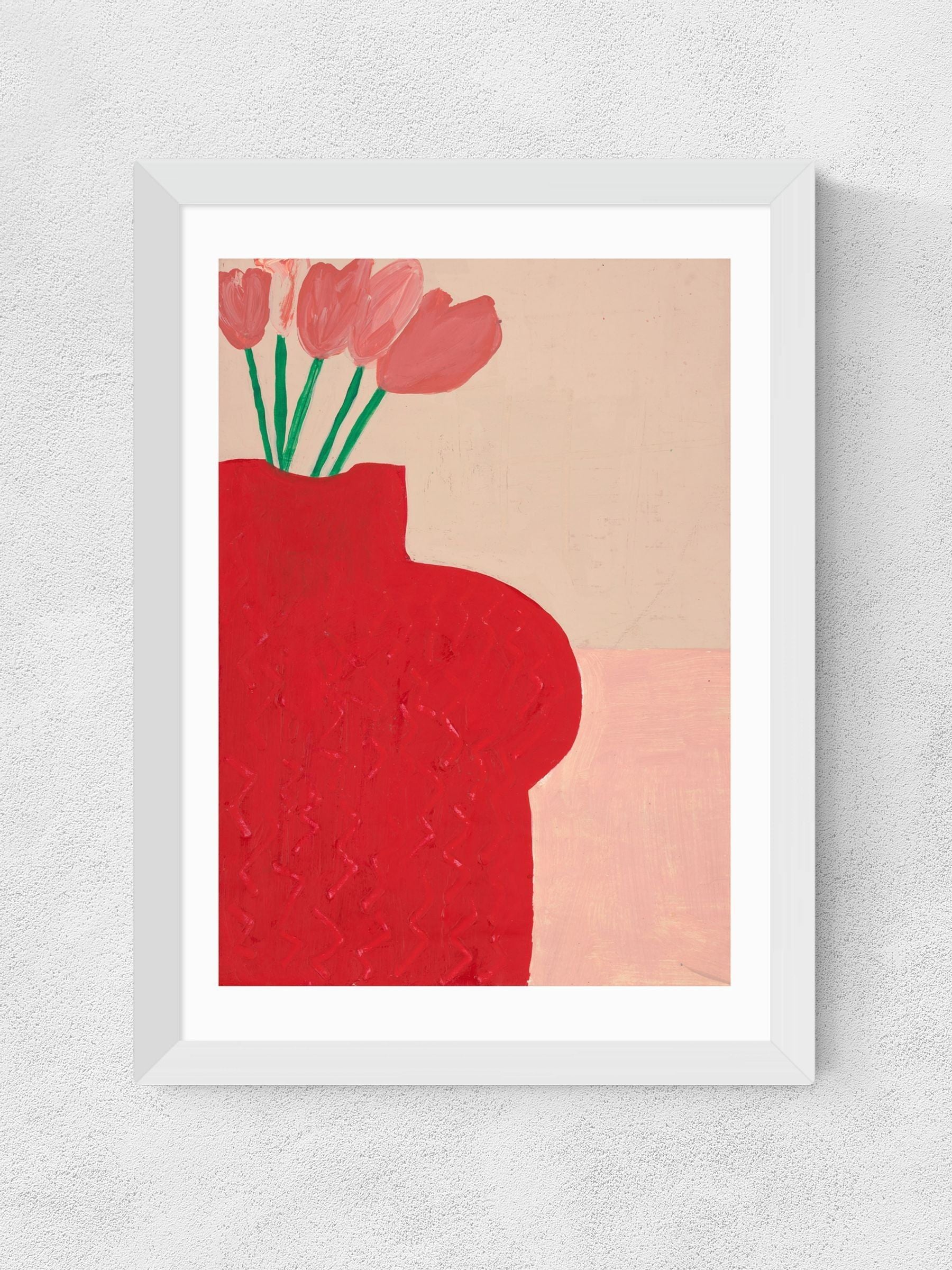 East End Prints White Red Bust Vase Wall Art Print by Lucy Muss