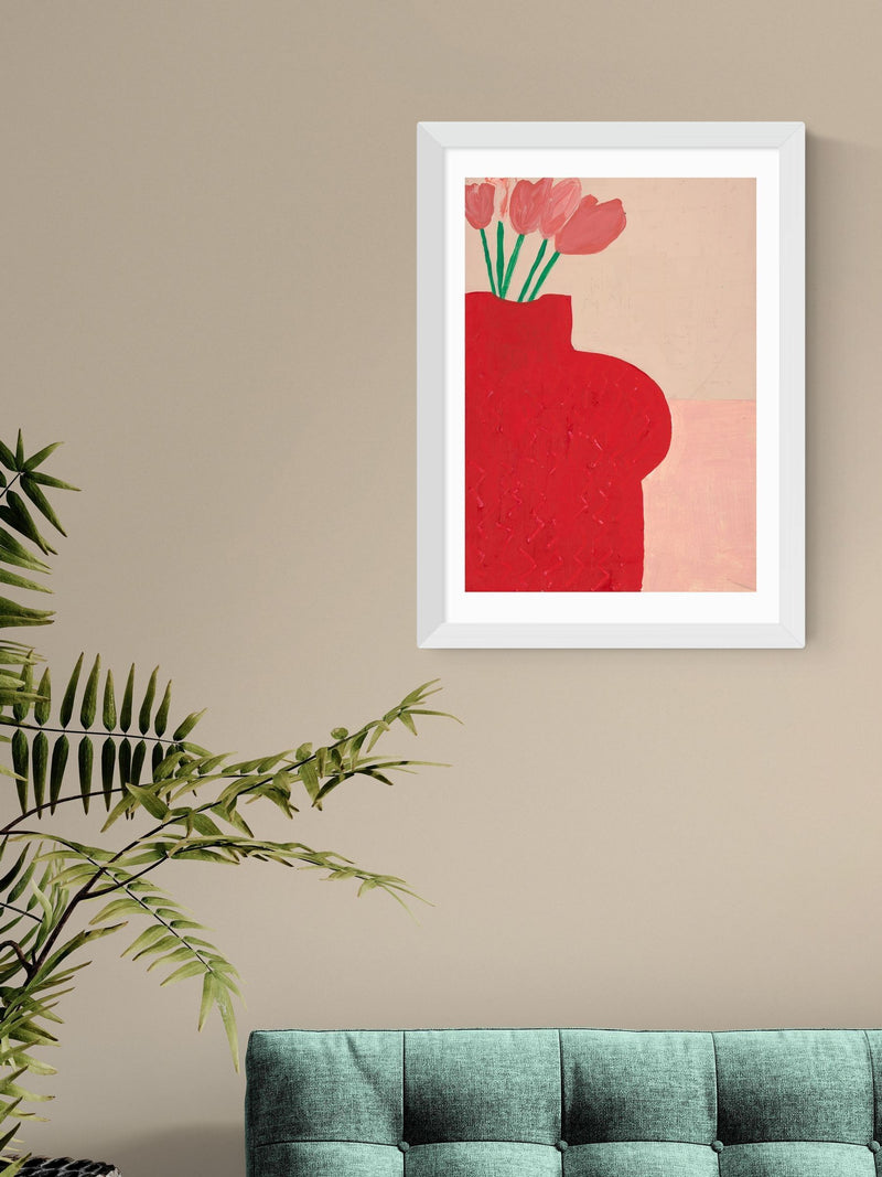 East End Prints White Red Bust Vase Wall Art Print by Lucy Muss