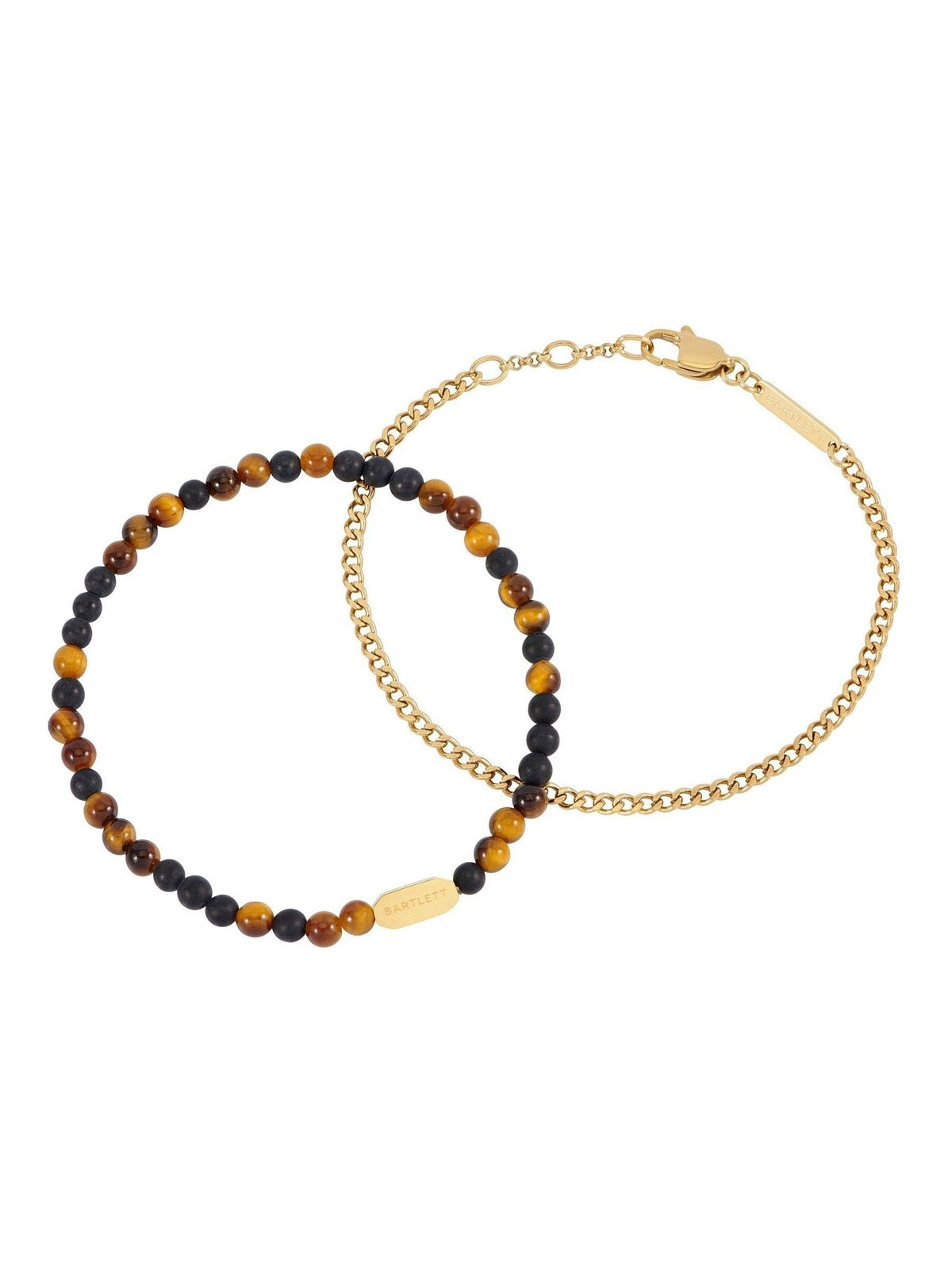 Bartlett London men's waterproof black onyx and tiger's eye bracelet set 19-20.5cm - British product