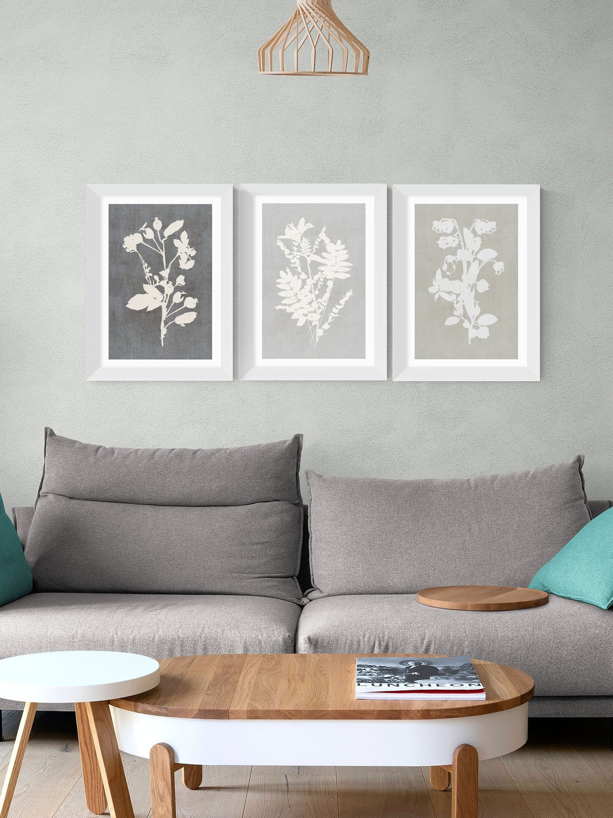East End Prints White Botanical Illustration Triptych Wall Art Prints by Cartissi