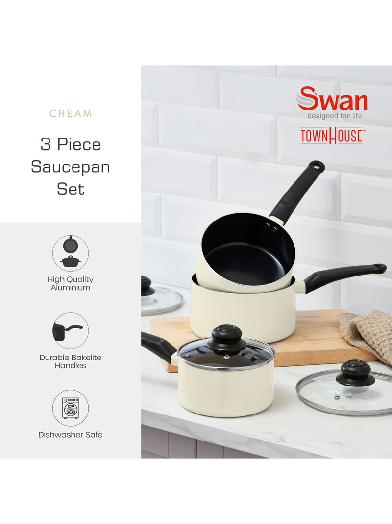 Swan Townhouse Cream saucepan set 3 piece 16cm 18cm 20cm (British brand)