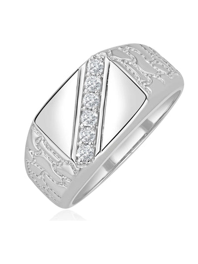 The Diamond Store Men's 0.25ct Round Cut Lab Diamond Signet Ring in Sterling Silver