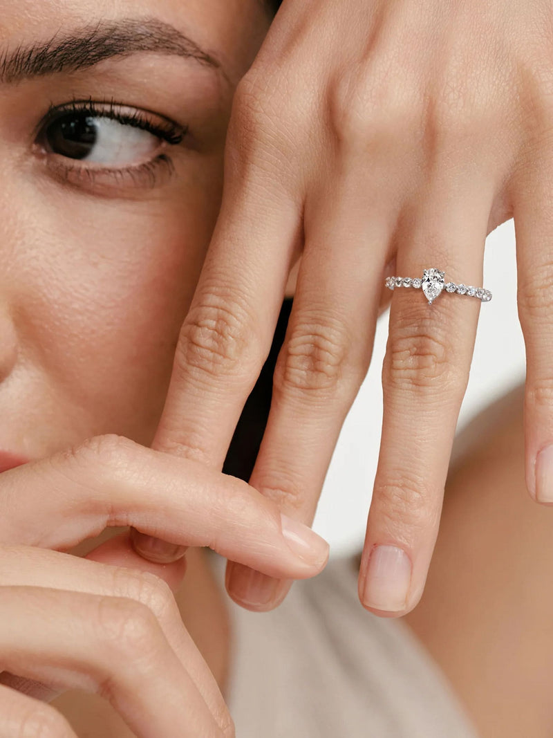 The Diamond Store Silver Solstice pear cut lab diamond engagement ring 0.80ct (British brand)