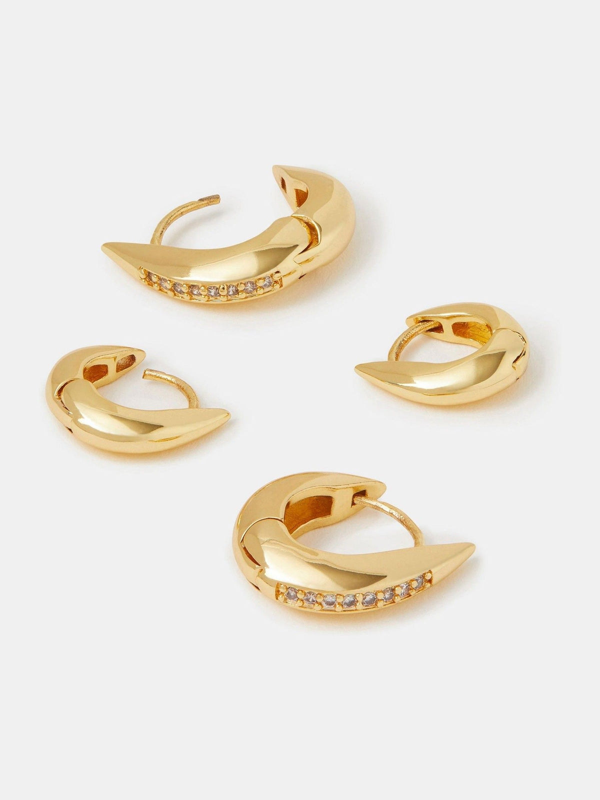 Hook Hoop Earrings with Gold Tone 14ct Plating and Diamanté, 2 Pairs