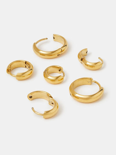 Accessorize Gold Tone Stainless Steel Clicker Hoop Earrings 3 Pack