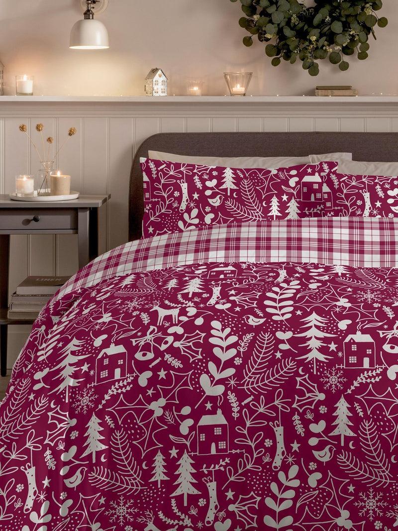 Copenhagen Home cranberry Christmas Kalmar duvet cover set single - British product