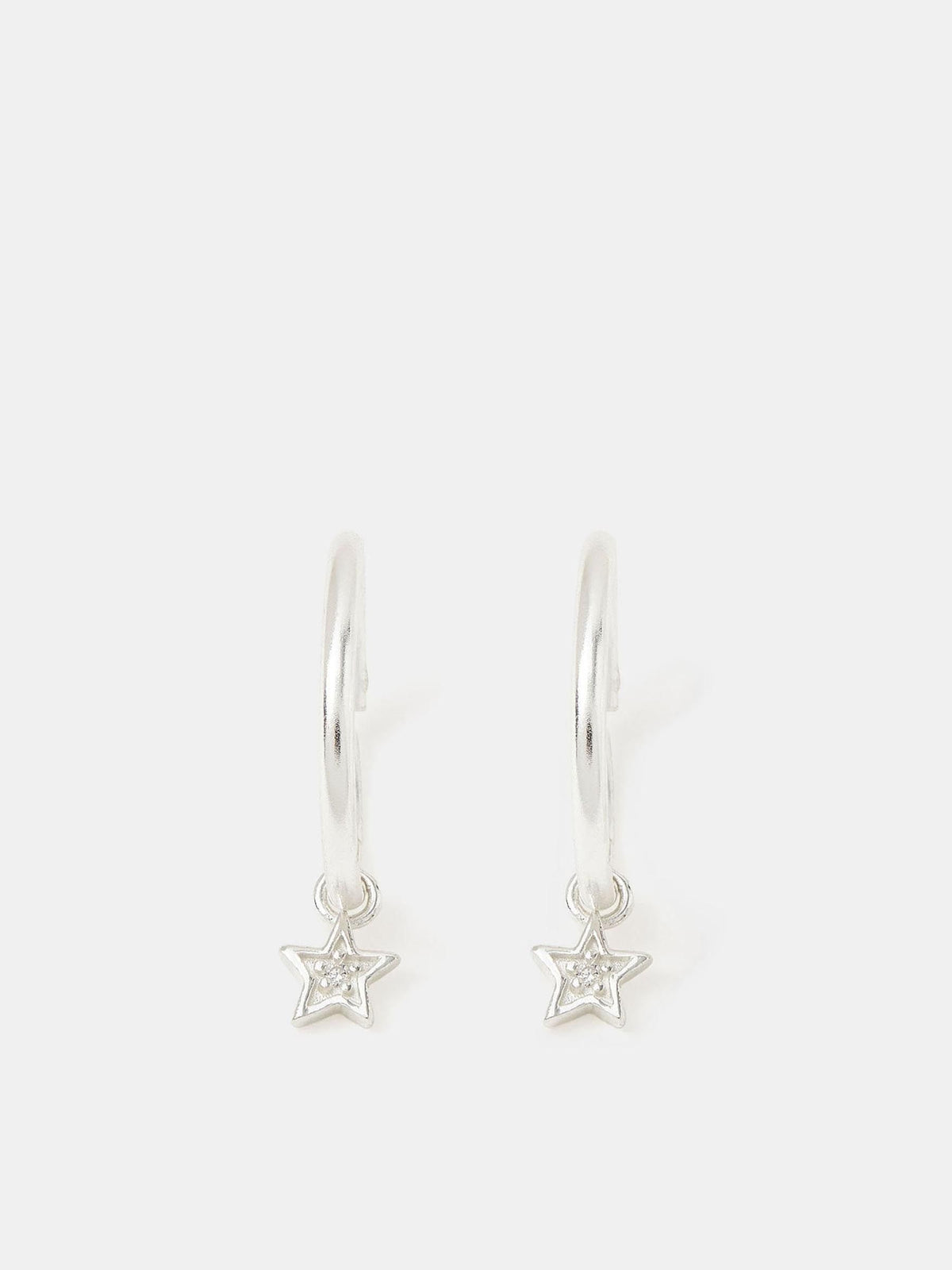 Sterling Silver Star Charm Hoop Earrings with Diamanté