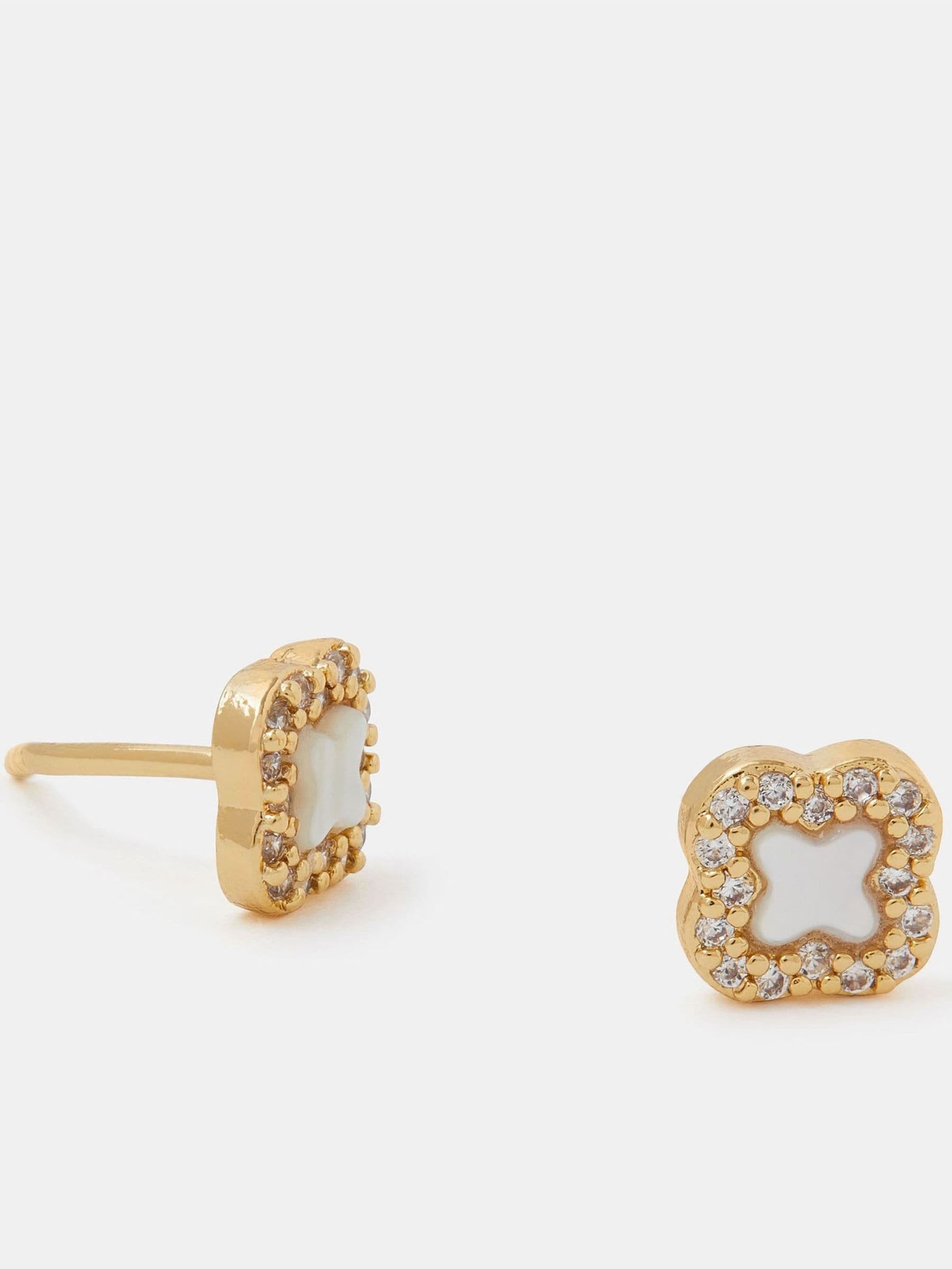Accessorize gold tone mother of pearl clover stud earrings - British product