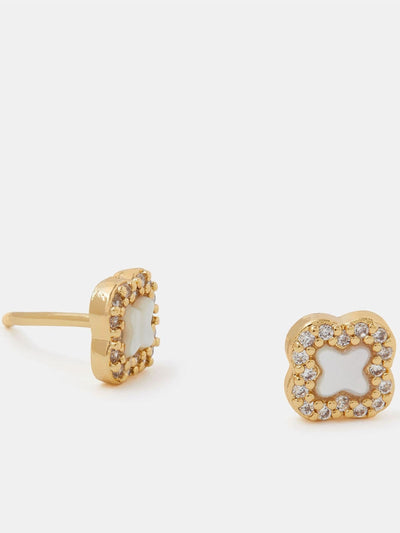 Accessorize Gold Tone 14ct Plated Mother of Pearl Clover Stud Earrings