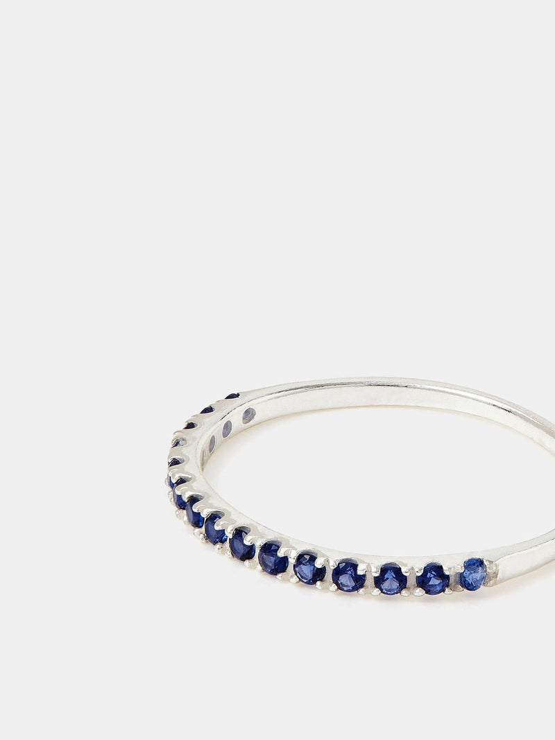 925 Sterling Silver Blue Pavé Ring with Cubic Zirconia Stones
