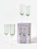 Oliver Bonas Set of 4 Green Elena Swirl Champagne Flutes