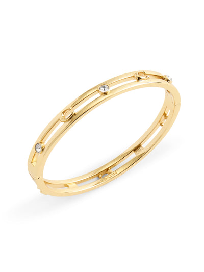 Open Style Hinged Bangle Bracelet with Sculpted C Motifs and Sparkly Stones