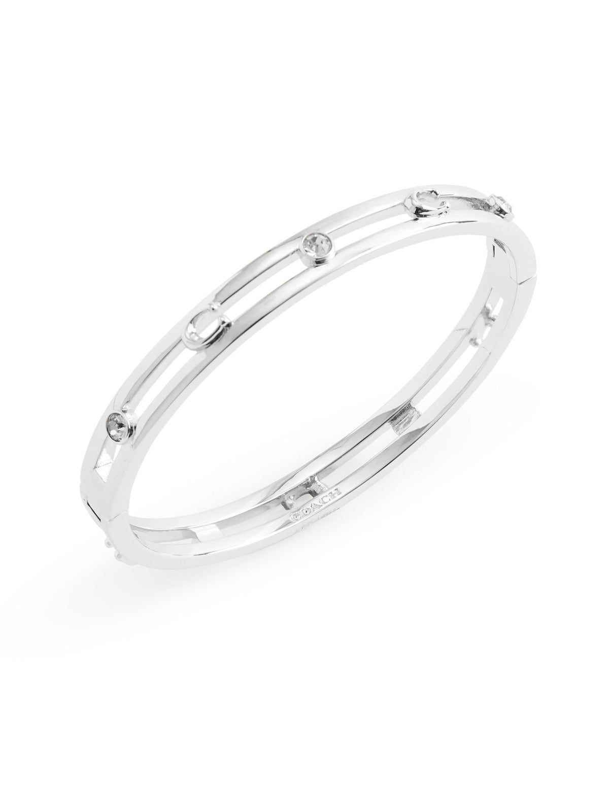 Open Style Hinged Bangle Bracelet with Sculpted C Motifs and Sparkly Stones