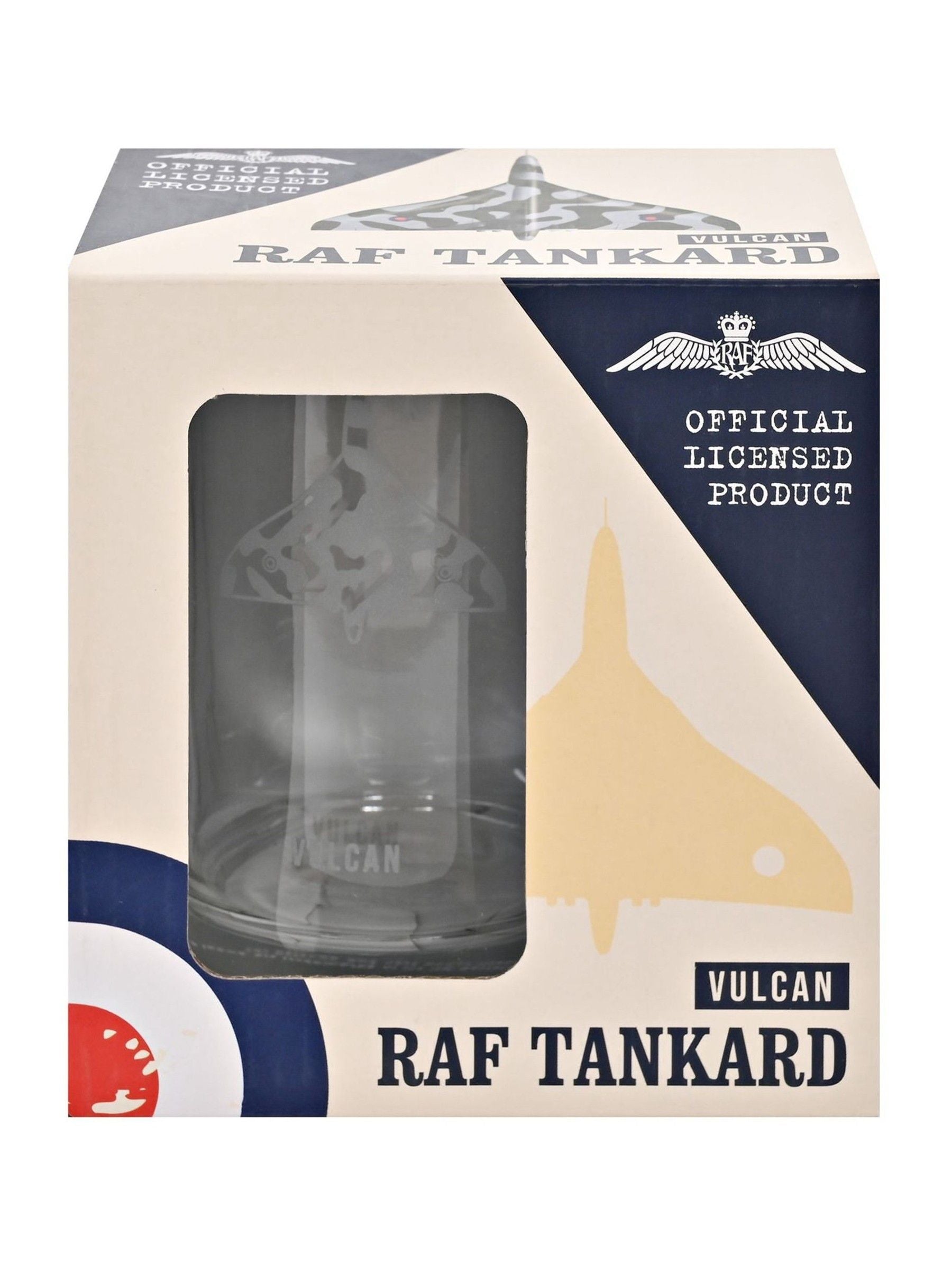 Widdop RAF etched glass tankard Vulcan 13.5cm (British brand)