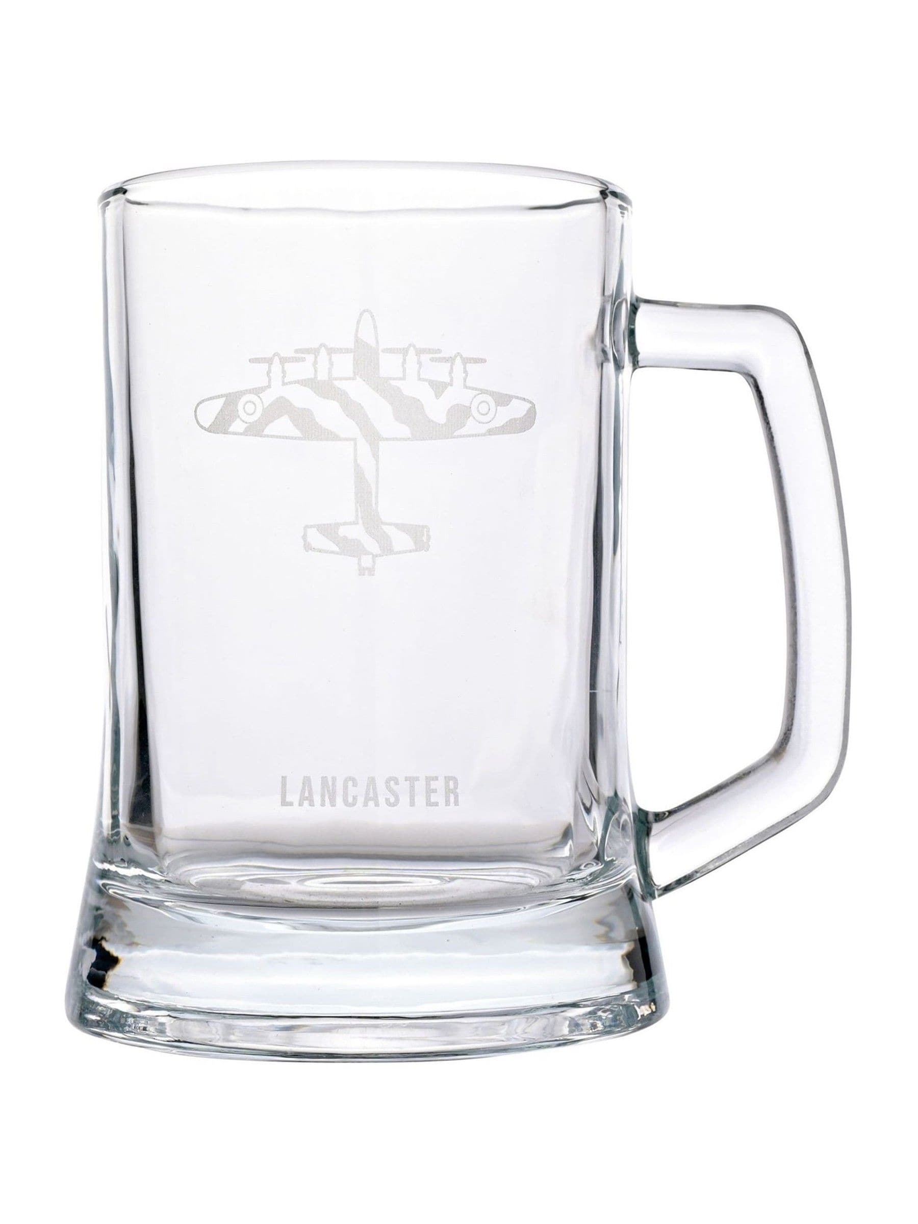 Widdop RAF etched glass tankard Lancaster Bomber 13.5cm (British brand)