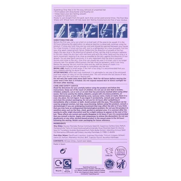 Superdrug sensitive legs and body wax strips 40 count (British brand)