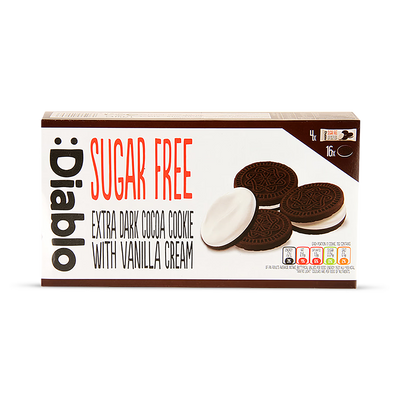 Diablo Sugar Free Dark Cocoa Cookie Sandwich with Vanilla Cream Biscuits 176g