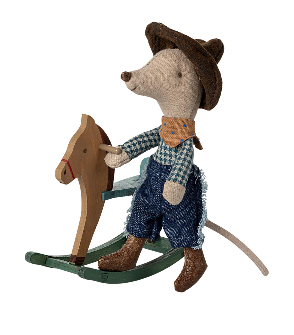 Maileg Cowboy Mouse and rocking horse toy set 12cm, imported from the UK