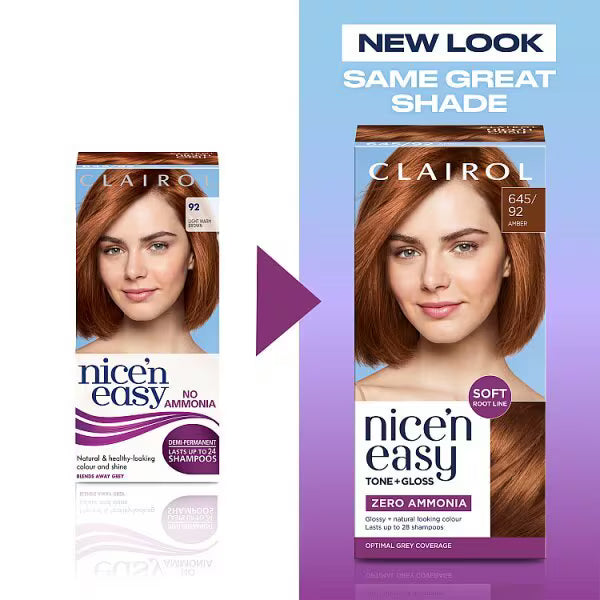 Clairol Nice'n Easy 645/92 Amber Semi-Permanent Hair Dye - British product