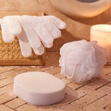 Superdrug white PET body gloves for gentle skin cleansing (British brand)